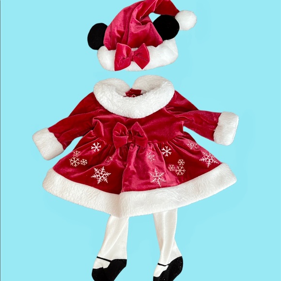 red minnie mouse christmas dress Disney Minnie Mouse Christmas Infant Baby Girls Mrs. Clause Dress and Santa Hat Outfit Set Red / White 18 Months